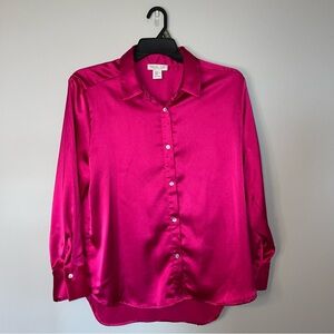 Rachel Zoe Fuchsia Satin Button Down Shirt